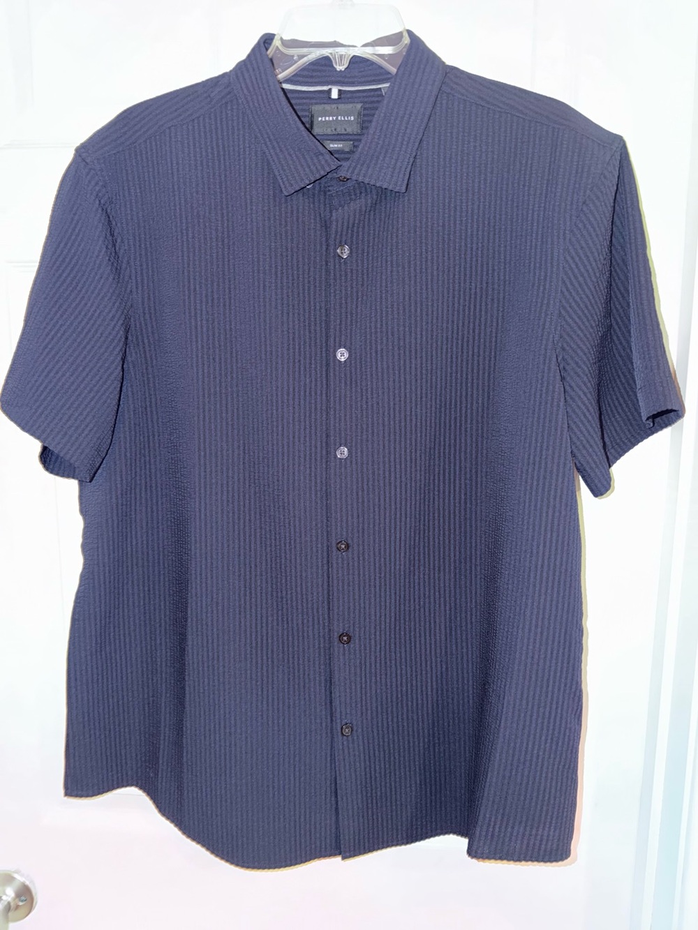 Perry Ellis Navy Textured Short-Sleeve Button-Down Shirt